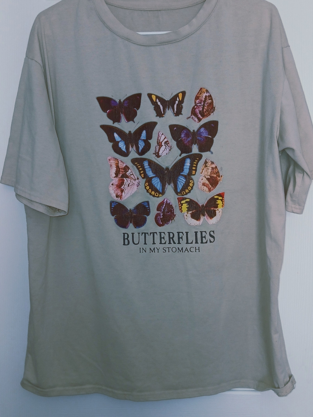 Womens Butterflies Graphic Tee - Taupe